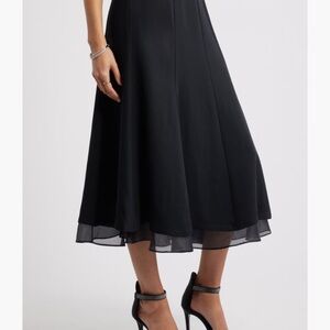 Nordstrom Black Midi Skirt with Sheer Hem
